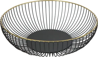 Produktbild von TrendLine Deko Metall Korb rund Ø 28 x 7,5 cm schwarz gold