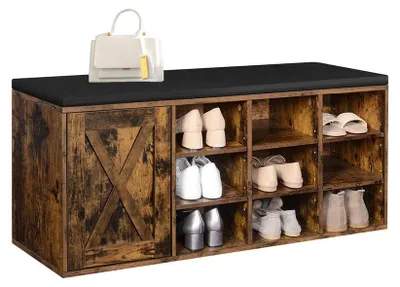 Produktbild von Schuhbank mit Sitzkissen und 9 Fächern | Vintage braun | 110x30x48 cm