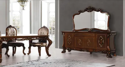 Zdjęcie produktu dla Komoda drewniana z lustrem w kolorze naturalnym, elegancki styl