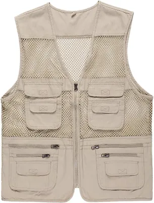 Produktbild von Eine vielseitige, atmungsaktive Outdoorweste aus Mesh-Material mit zahlreichen Taschen, geeignet für Angeln, Jagd und Camping