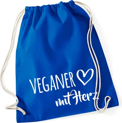 Produktbild von Huuraa Turnbeutel Veganer mit Herz 12 Liter Bright Royal Baumwolle Rucksack Geschenkidee