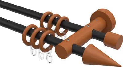 Produktbild von Interdeco Gardinenstange / Vorhangstange Schwarz / Kirschbaum lackiert, Typ Adrian Holly (Kegel), 16 mm Ø 2-läufig, 440 cm