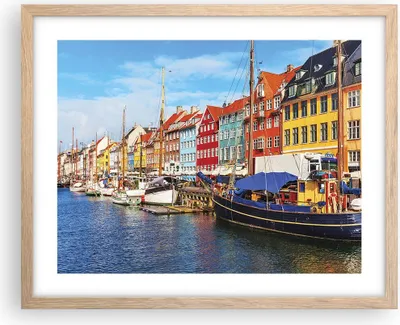 Produktbild von Gerahmtes Poster - Rahmen in heller Eiche - Kopenhagen Nahavn Schiffe - 50x40 cm - Wand Bild - Wanddeko - Wandbilder - Wandposter - Bilderrahmen - Bilder - Kunstdruck - Wandbild - P2NAA50x40-4205