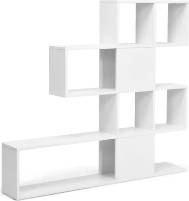 Produktbild von GOPLUS Vielseitiges Bücherregal mit 10 offenen Trennwänden, Leiterregal mit Wasserfeste Oberfläche, Sockel & Kippsicherung, Robustes Holzregal für Schlafzimmer Wohnzimmer Küche (Weiß)