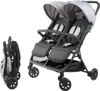 Immagine prodotto di Passeggino gemellare, Bambisol DS209, grigio-nero, fin dalla nascita, pieghevole ultracompatto, fino a 15 kg per sedile