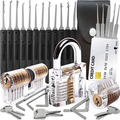 Image de LOCK COWBOY Set de lockpicking de 30 pièces avec 3 serrures d'entraînement transparentes -