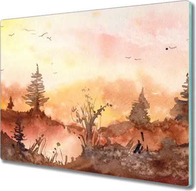 Produktbild von Coloray Schneidebrett Herdabdeckplatte 60x52 cm Kochplattenabdeckung Küchenbrett Hackbrett - Aquarelle Wald