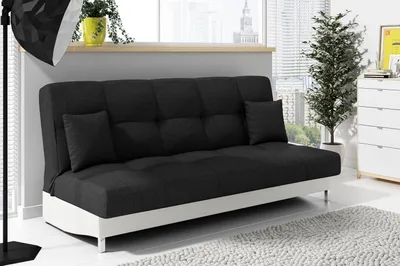 Produktbild von LIKMA Schlafsofa 3 Sitzer ausziehbar Schwarz + Grau Kunstleder 195x91x85 cm mit Bettkasten & Schlaffunktion ohne Armlehnen