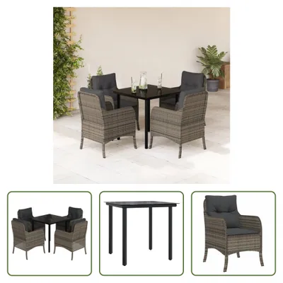 Produktbild von The Living Store 5-tlg. Garten-Essgruppe mit Kissen Grau Poly Rattan
