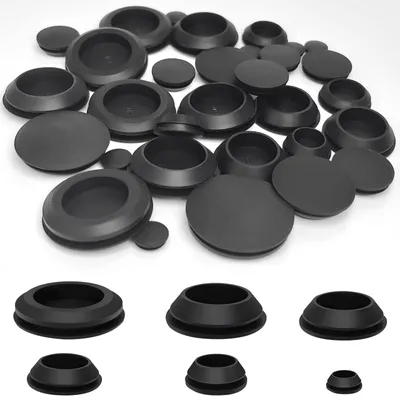 Gummistopfen-Set 30 Stück, Silikon, 12–40 mm, schwarz