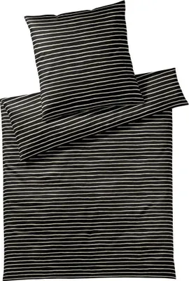 Produktbild von elegante Mako-Satin-Bettwäsche-Garnitur Lines Farbe Schwarz Größe 135x200+40x80