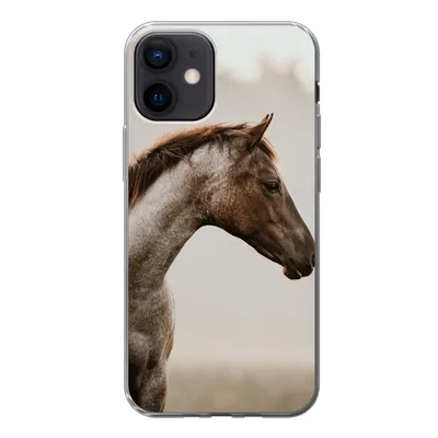 Produktbild von MuchoWow® Handyhülle Schutzhülle Hülle für iPhone 12 Pferd - Nebel - Natur Silikon Softcase Handy Hülle - Schutzhülle