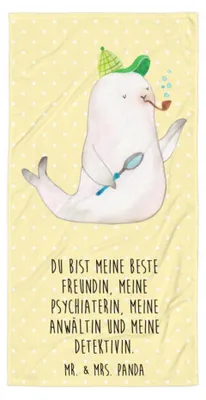 Produktbild von Mr. & Mrs. Panda Strandtuch Robbe Sherlock - Gelb Pastell - Geschenk, Handtuch, Reisehandtuch, Strandlaken, Frotteehandtuch, Badehandtuch, Lustige Sprüche