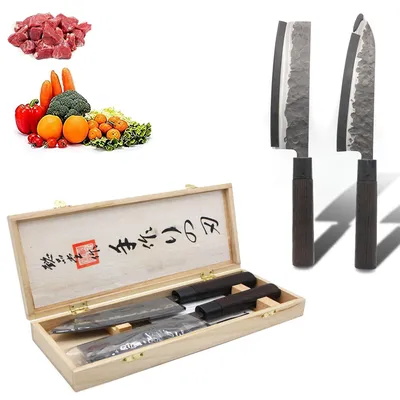Image de Ensemble de 2 couteaux de cuisine japonais : un couteau Nakiri et un couteau Santoku
