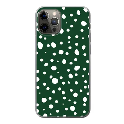 Produktbild von MuchoWow® Handyhülle Schutzhülle Hülle für iPhone 12 Pro Polka dots - Weiß - Grün Silikon Softcase Handy Hülle - Abdeckung