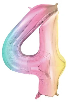 Zdjęcie produktu dla Balon foliowy cyfra 4 pastelowy tęczowy 86 cm PartyDeco