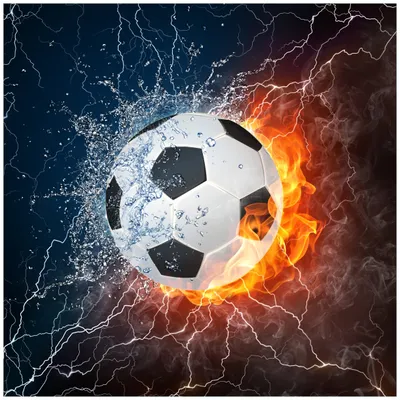 Produktbild von Wallario Magnet für Kühlschrank / Geschirrspüler, magnetisch haftende Folie - 60 x 60 cm, Motiv: Fußball - Feuer und Wasser