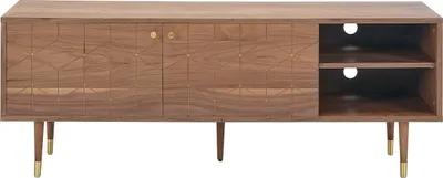 Produktbild von RTV 2-türiger Schrank mit 2 Nischen und Walnussfurnier - Natur und Gold - PARIOMA