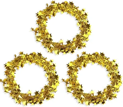 Lametta-Sternschnur, 7,5 m, gold, 3er-Set, Weihnachtsdeko