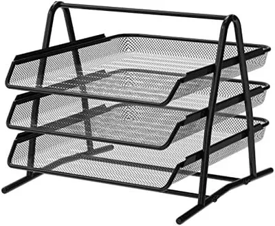 Produktbild von Detectalia Dokumentenablage aus Metall, 3 Fächer, Schwarz - Briefablage Dokumenten-Organizer, Schreibtischablage Organizer für A4-Blätter, Briefe und Mappen, 35.5 x 29.7 x 27 cm
