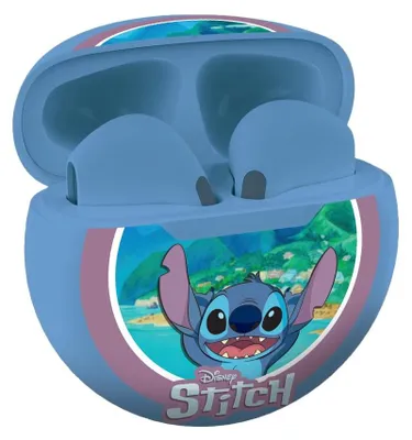 Imagen del producto de Auriculares Bluetooth azules HPBT05D con micrófono, control táctil y diseño de Disney Stitch