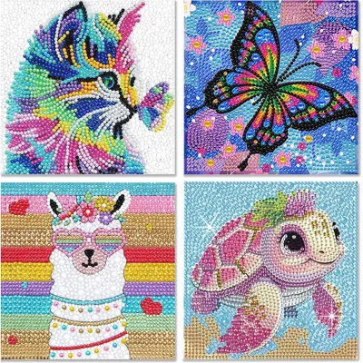 Imagen del producto de Kit de pintura con diamantes, 4 piezas, 5D, motivos de animales pequeños, para niños de 6 a 12 años
