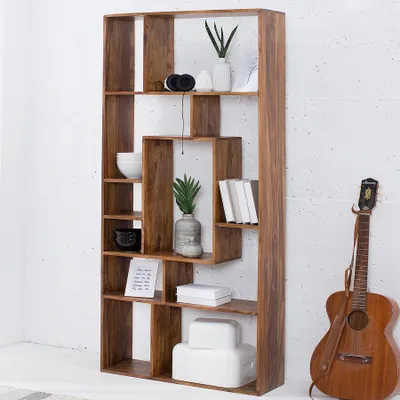 Produktbild von Massives Bücherregal CUBUS 180cm braun Sheesham stone finish einzigartige Maserung