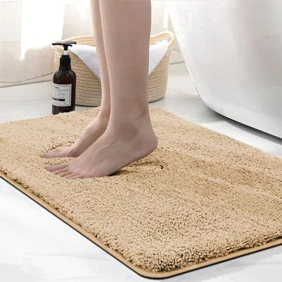 Image de Tapis de bain en microfibre, épaisseur 2 cm, ultra-absorbant, 50 x 80 cm, couleur camel