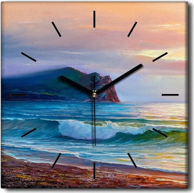 Produktbild von Coloray Uhr auf Leinwand 30x30 cm Wand Uhr Dekoration Wohnzimmer Segeltuch schwarze Hände -Seesonnenuntergang