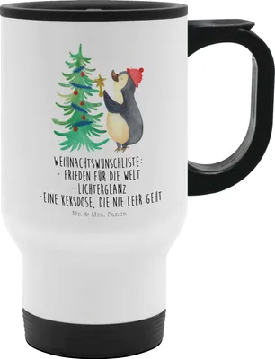 Produktbild von Mr. & Mrs. Panda To Go Becher Pinguin Weihnachtsbaum - Weiß - Geschenk, Thermobecher, Winter, thermosbecher, getränkebecher, To-Go-Becher, Kaffeebecher, Weihnachten