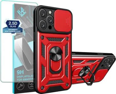 Produktbild von Armor Handyhülle für Apple iPhone 16 Pro Max mit 9H Displayglas Displayschutz Kameraschutz Handy Panzer Case Cover Schutzhülle Outdoor Farbe: Rot