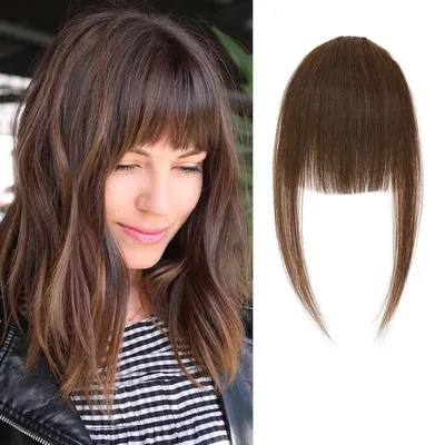 Produktbild von Pony Extensions Echthaar Clip in Fringe Real Hair Haarteil Bangs One Piece Haarverlängerung Human Haar natürlich Mittelbraun#4 Pony-5.5"(14cm)-9g