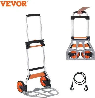 Immagine prodotto di Carrello da trasporto con manico telescopico - 80 kg - Corda da legatura - Pieghevole
