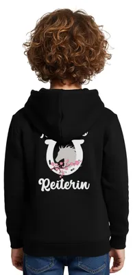 Produktbild von Spreadshirt Nachwuchs Reiterin | Hufeisen Pferdeliebe Kinder Premium Hoodie, 146/152 (10 Jahre), Schwarz