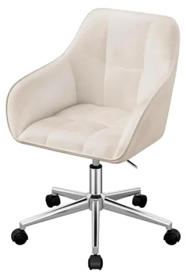 Produktbild von Bürostuhl, Drehstuhl, höhenverstellbar, bis 150 kg belastbar, mit Armlehnen, Samtsitz, für Schlafzimmer, Büro, Wohnzimmer, Beige