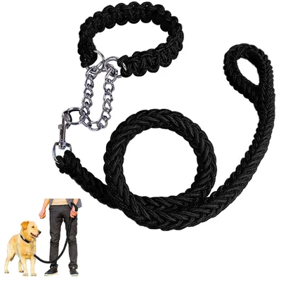 Immagine prodotto di Set di guinzaglio e collare per cani, resistente, in nylon, con treccia a 8 fili