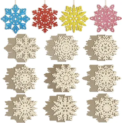 Produktbild von Holzhänger für Weihnachten – Set mit 36 Stück – Holzbastelmaterial für Kinder – Schneeflocken – Weihnachtsbaumdekoration