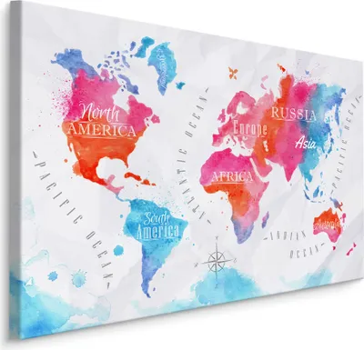 Produktbild von Fabelhafte Canvas LEINWAND BILDER 100x70 cm XXL Kunstdruck Weltkarte Aquarell Bunt