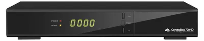 A digital satellite receiver on a black background.