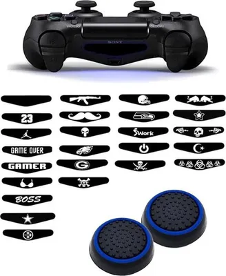 Immagine prodotto di Impugnature per il pollice - Impugnature per il pollice + adesivi per PS4, PlayStation 4 - Impugnature per il pollice da gioco - Impugnature per il pollice ad alte prestazioni - Cappucci antiscivolo per joystick - Accessori di protezione - Nero/Blu + adesivo casuale