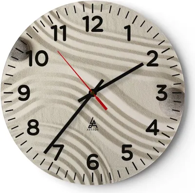 Produktbild von Wanduhr - Rund - Glasuhr - Steine Figuren Sand - 30x30cm - Schleichendes Uhrwerk - Lautlos - zum Aufhängen bereit - Dekoration Modern - Wanddekoration aus Glas - C4AR30x30-5127