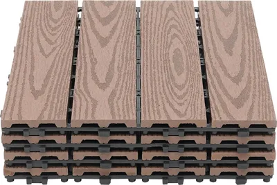Image de Dalles de terrasse en WPC - Dalles à clipser - 30 x 30 cm - Épaisseur 20 mm - Lot de 22 - Marron café