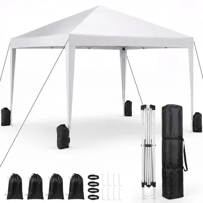 Produktbild von VOWNER Pavillon 3x3m, wasserdicht, Partyzelt, 4er Sandsackset, Pop-Up, höhenverstellbar, Gartenzelt, UV 50+, m. Tasche, weiß