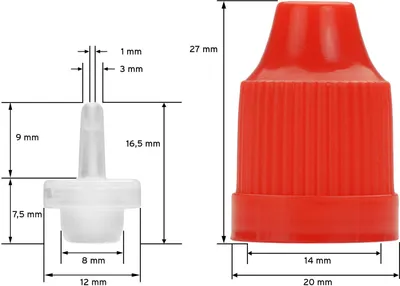 Produktbild von 10 Plastikflaschen 10 ml aus LDPE, G14, Tropfverschluss, Kindersicherung, rot + 1 Minitrichter