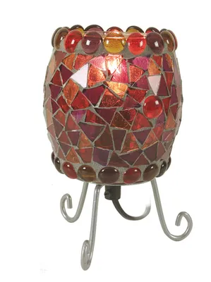 Zdjęcie produktu dla Näve Leuchten MOSAIK lampa stołowa z E14 MOSAIK lampa stołowa z E14 - mozaikowa lampa stołowa, lampa stołowa wykonana z metalu i szkła w kolorze czerwonym, wysokość 17 cm, Ø 11 cm, gniazdo E14 - wyłącznik sznurkowy
