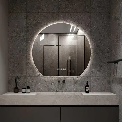 Produktbild von AIORBER LED Badspiegel rund 80cm mit Uhr Temperatur Anti-Beschlag dimmbar 3 Lichtfarben Wandspiegel Badezimmerspiegel Silber