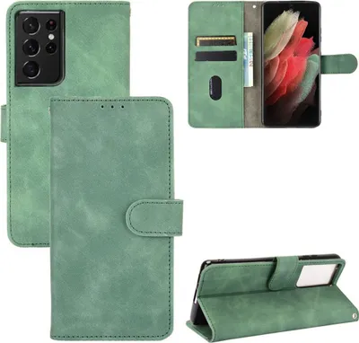 Produktbild von König Design Hülle kompatibel mit Samsung Galaxy S21 Ultra Kunstleder Handyhülle - Handy Case Grün