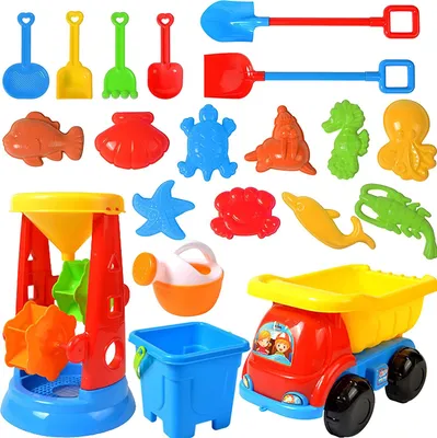 Produktbild von Sandspielzeug Set 20-teilig für Kinder – Bunt, 100% ungiftig & BPA-frei – mit Eimer, Sanduhr, Muldenkipper – fördert Fantasie & Motorik
