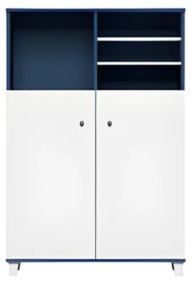 Immagine prodotto di Armadio da ufficio moderno in blu e bianco con ripiani e ante con serratura