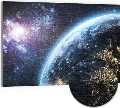 Produktbild von DEQORI Hybrid Leinwand Bild 90x60 cm 'Blick aus dem All' Wandbild Glas flach modern